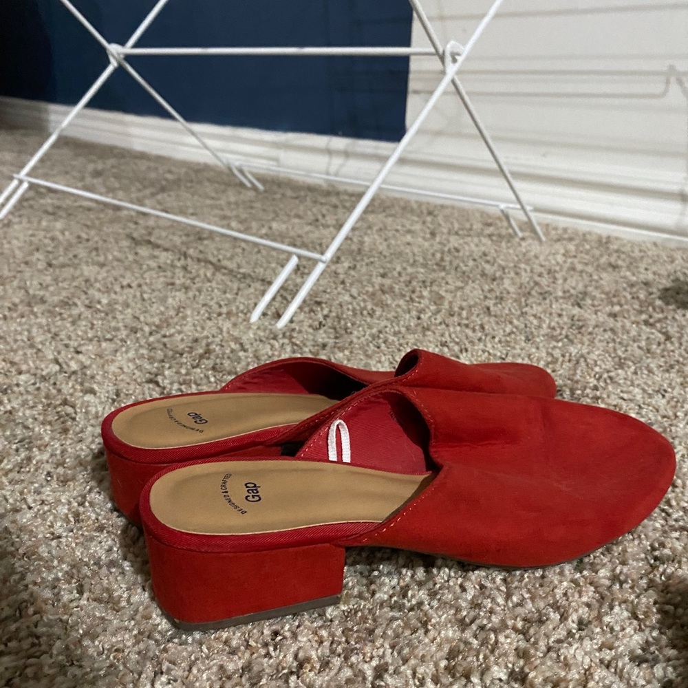 Red suede mules